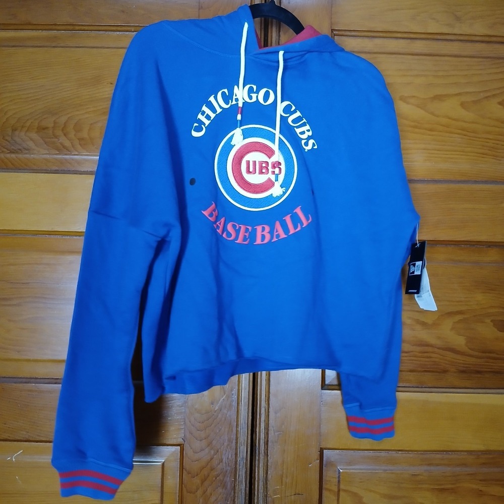 NWT New‎ Era Chicago Cubs Women's Small Crop Oversized Hoodie Embroidered Blue